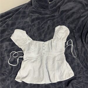 Hollister Blue Striped Puff Sleeve Babydoll Top